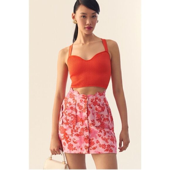 NEW Anthropologie Maeve Scalloped Button-Front Floral Pocket Skirt Size 14 - Picture 1 of 4